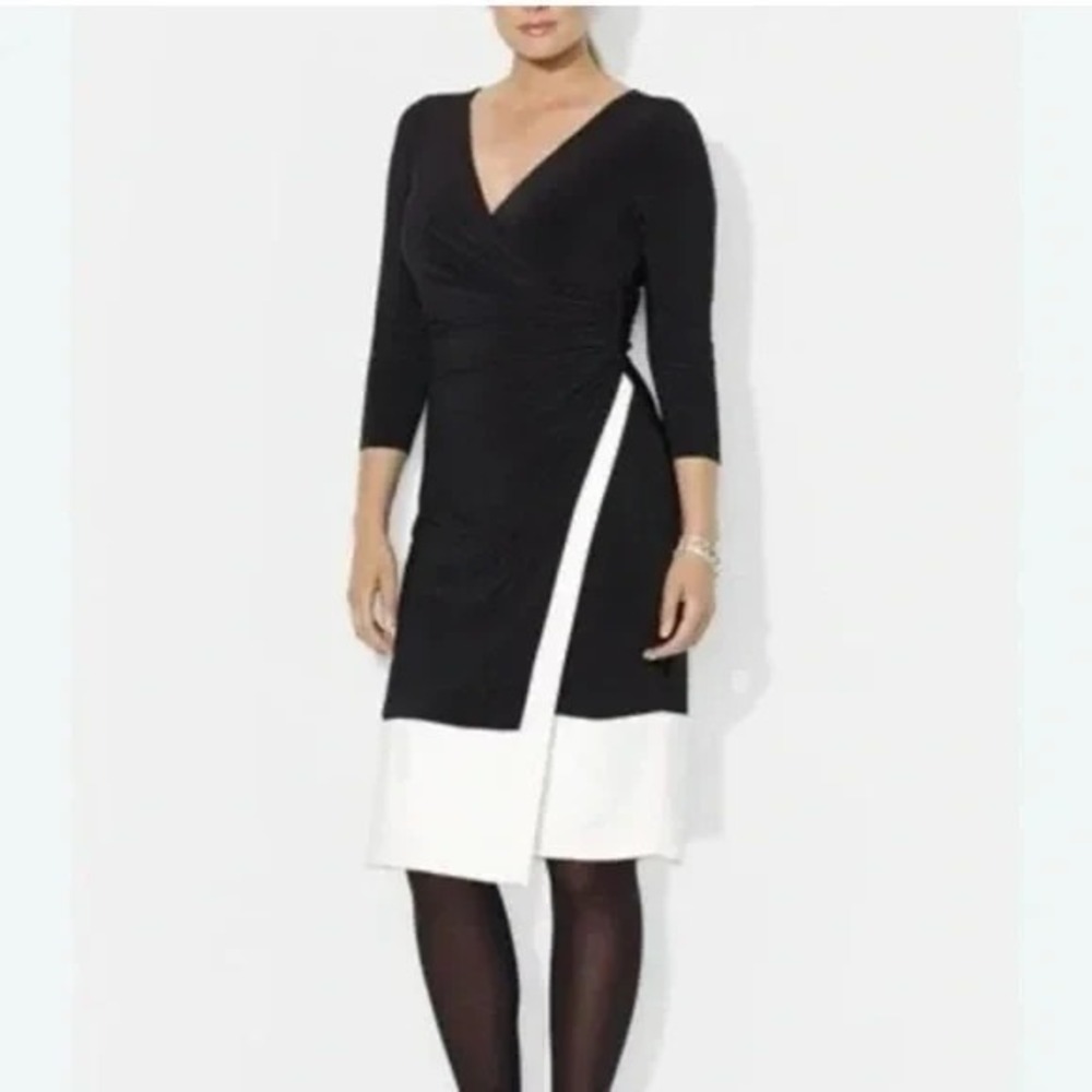 Lauren Ralph Lauren Faux Wrap Sheath Dress 6P Colorblock Ruched Classic Timeless